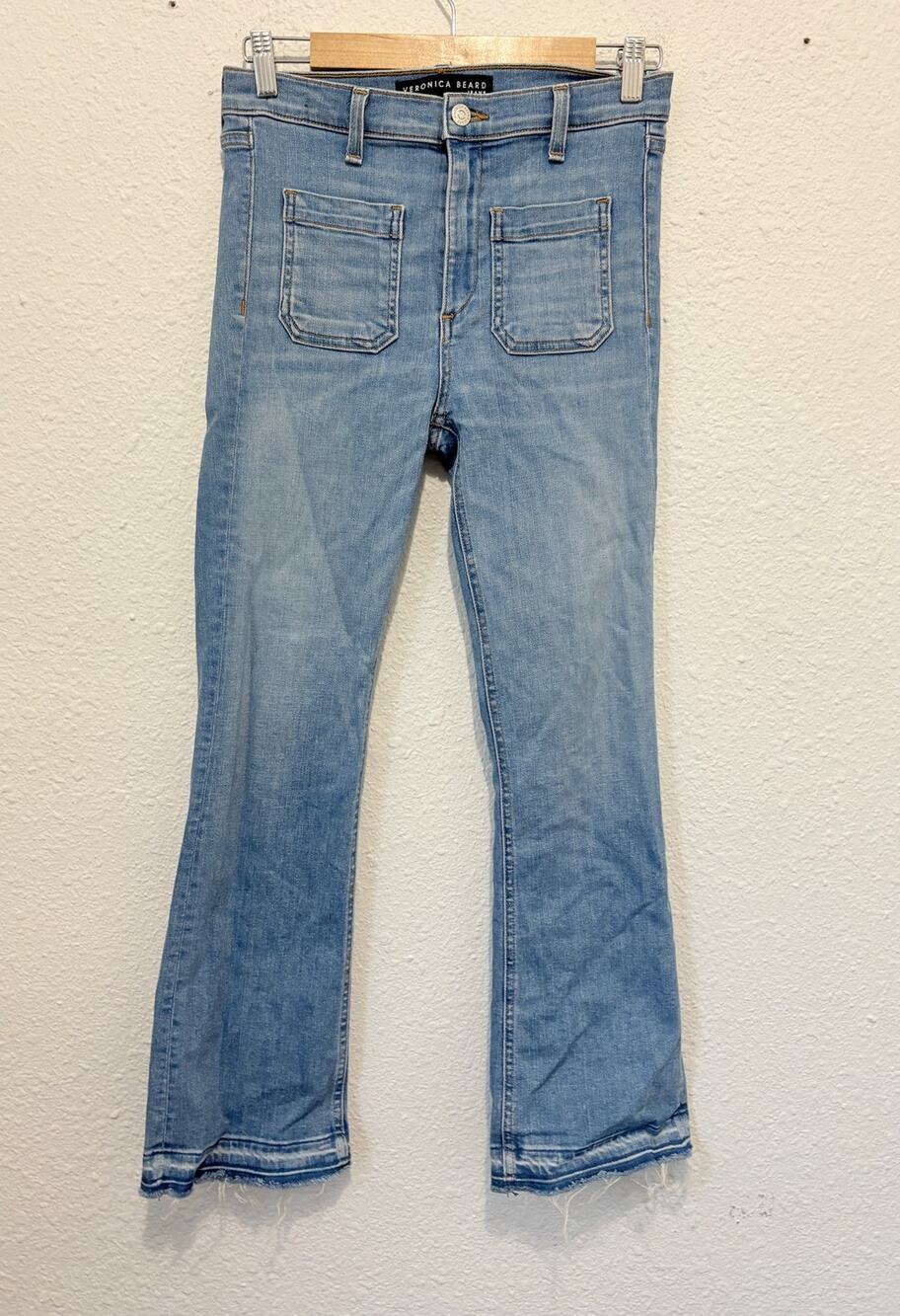 Veronica Beard Carolyn Baby Boot Jeans Raw Hem Kick Flare Light Wash Sz 27